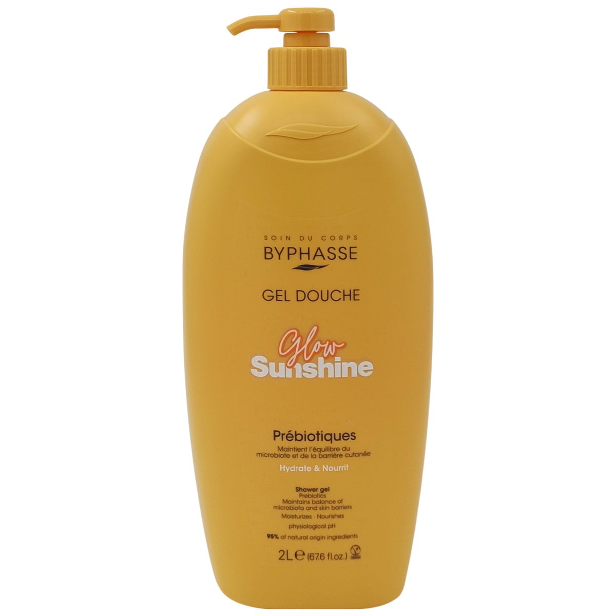 Gel de Duș Byphasse Prebiotic Sunshine Glow, Curățare Delicată, pH Neutru, Formulă Hidratantă, Toate Tipurile de Piele, 2 L