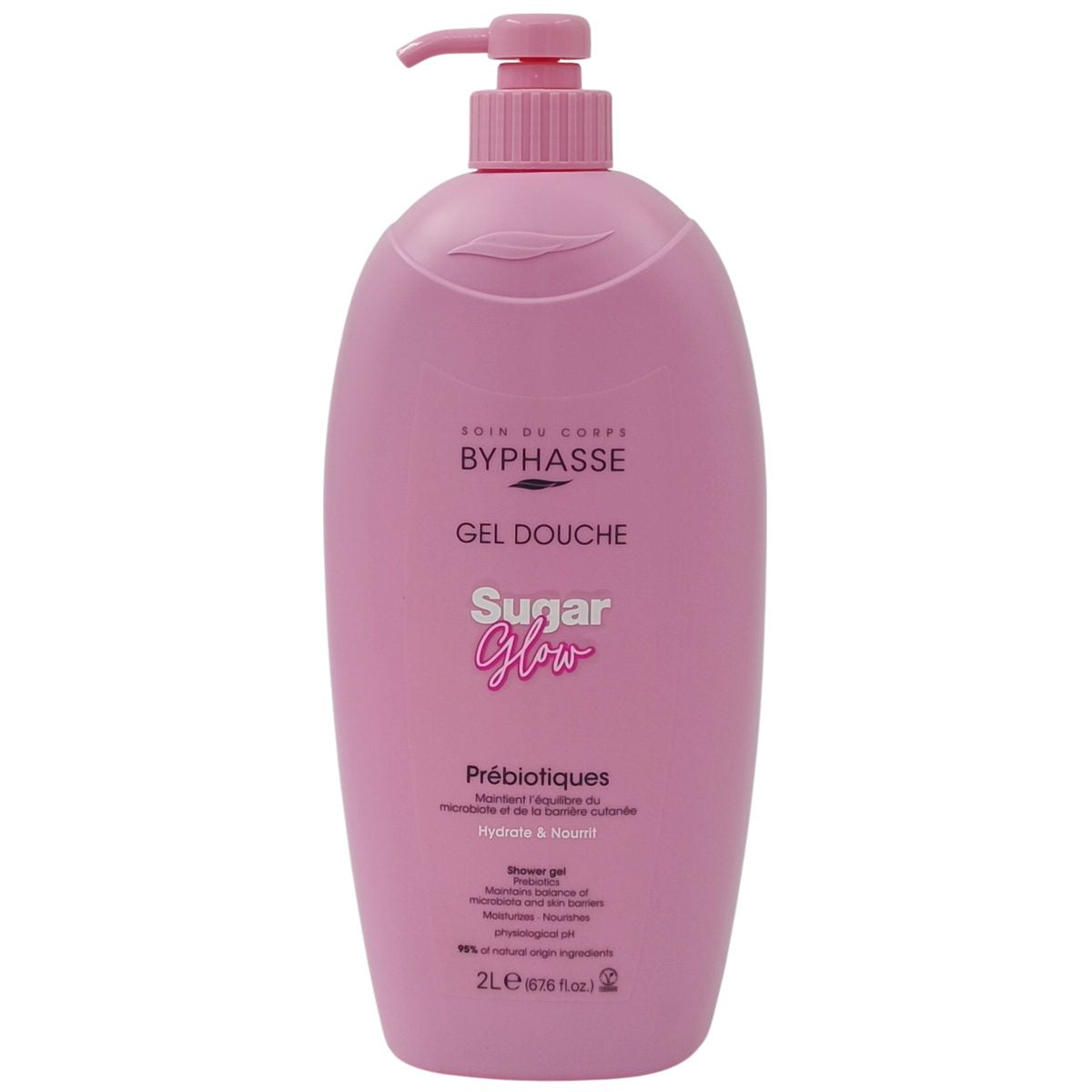 Byphasse Gel de Duș Prebiotic Sugar Glow, Formulă Hidratantă cu Ingrediente Naturale, Recipient cu Pompă, 2 L