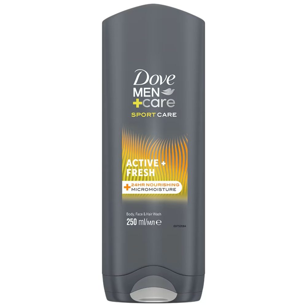 Dove Men+Care Gel De Dus Sport Active+Fresh, Curatare Revigoranta Pentru Corp Si Fata, 250 ml