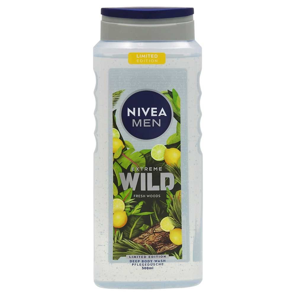 Gel de Duș Nivea Men Extreme Wild Fresh Woods, Prospețime Intensă, Curățare Corp și Față, 500 ml