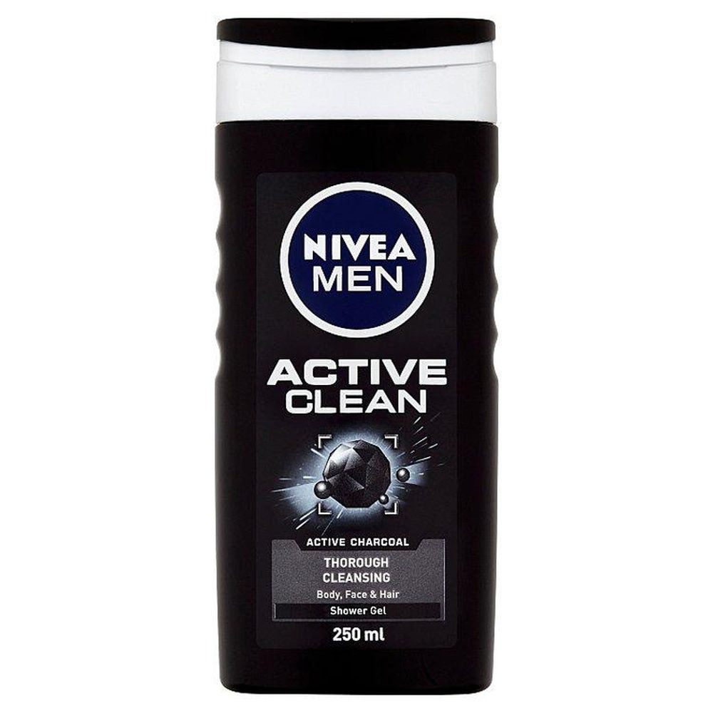 Gel de Duș Nivea Men Active Clean, Cărbune Activ, Curățare Profundă, Corp, Față și Păr, 250 ml