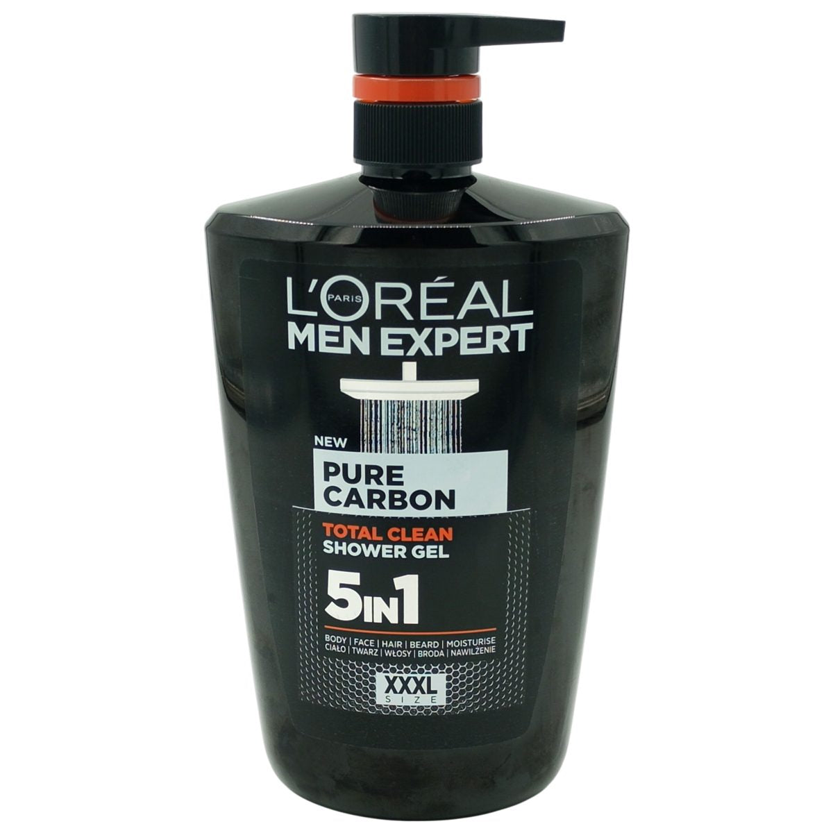 L'Oreal Men Expert Gel de Dus 5 in 1 Carbon Power, Actiune Multipla pentru Corp Fata Par si Barbierit, Extract de Carbune, 1000 ml