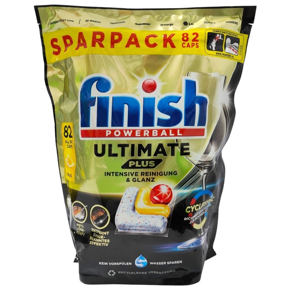 Finish Ultimate Plus All In 1 Citrus, Detergent Vase Capsule Cu Tehnologie Cyclesync, Parfum Lămâie, 82 Bucăți
