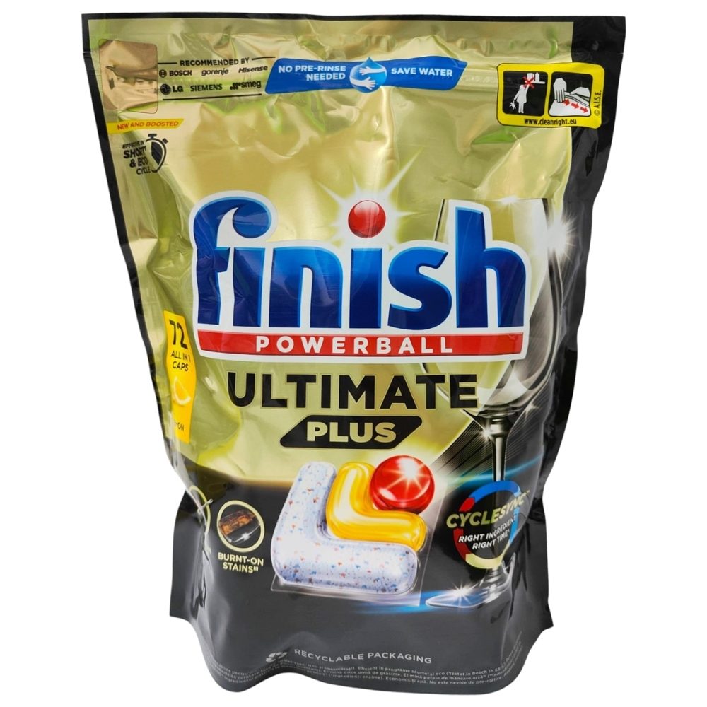 Finish Detergent Vase Capsule, Powerball Ultimate Plus All in 1, Tehnologie Ciclu Scurt, Aroma Lemon, 72 Bucati