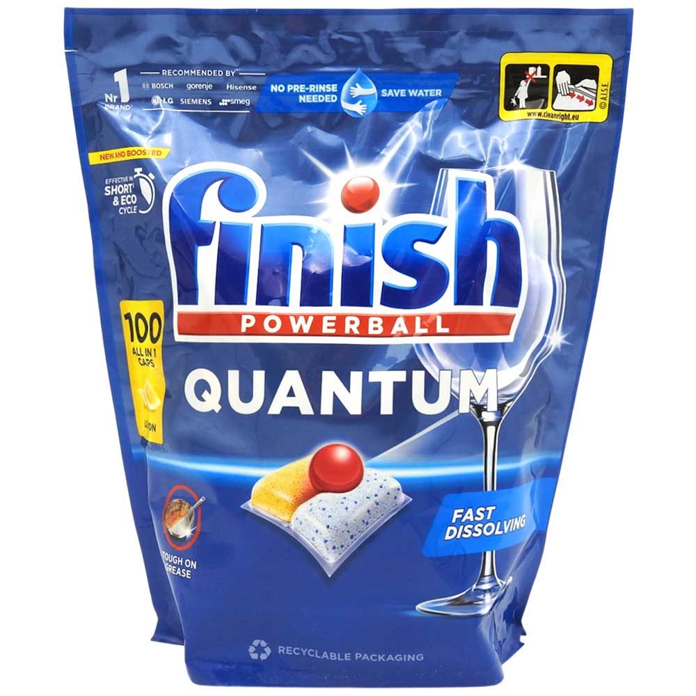 Finish Detergent Vase Capsule Quantum All in 1, Tehnologie Anti-Grasime, Parfum de Lamaie, 100 Bucati