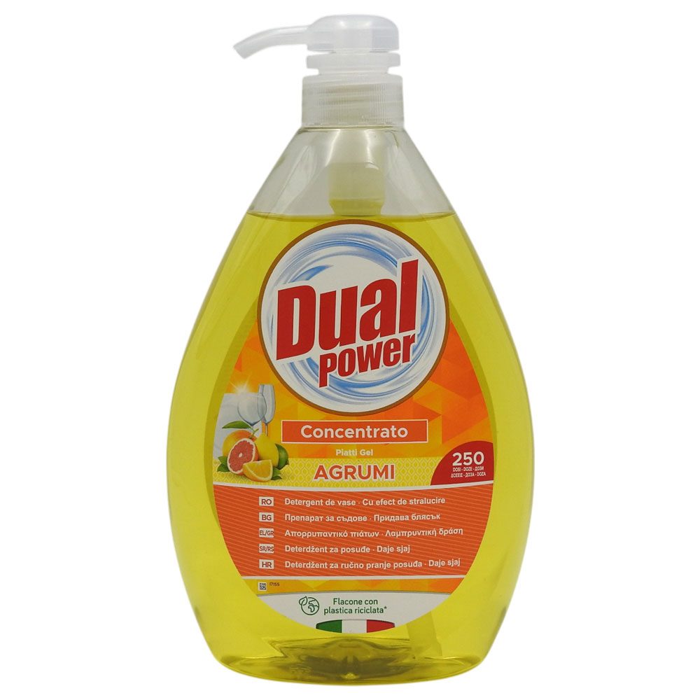 Detergent Vase Dual Power Agrumi, Gel Degresant Concentrat cu Pompa, Parfum de Citrice, 1 L