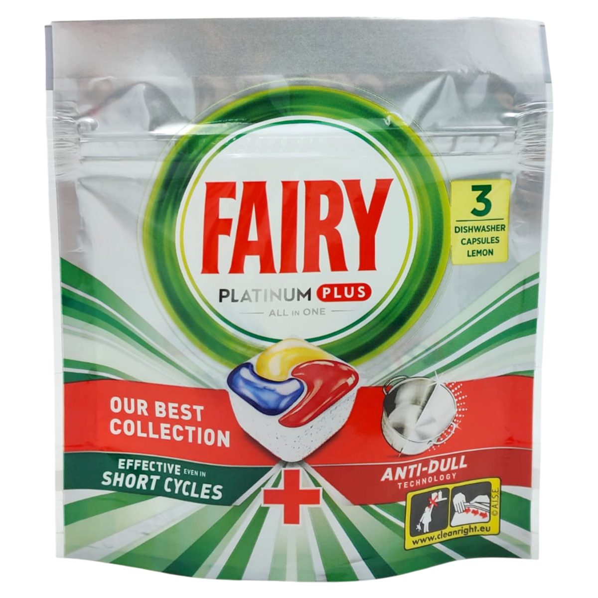 Fairy Platinum Plus Detergent Vase Capsule, Tehnologie Anti-Matuirea Vaselor, Aroma Lamaie, 3 Bucati