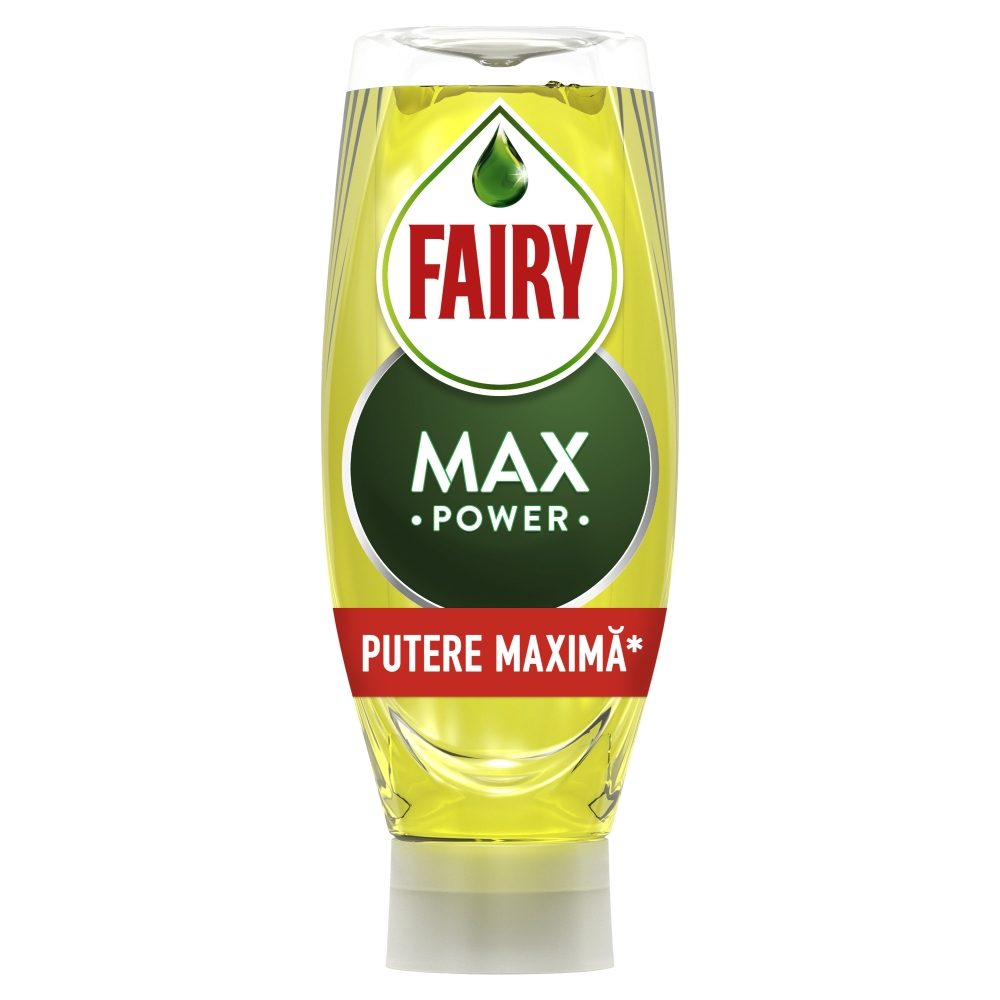 Fairy Max Power Detergent Lichid de Vase, Tehnologie Anti-Scurgere, Parfum de Lamaie, Recipient Ergonomic, 545 ml