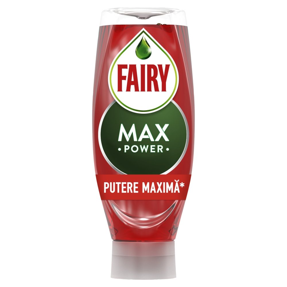 Detergent Lichid de Vase Fairy Max Power, Actiune Rapida Impotriva Grasimii, Recipient cu Dozare Inversata, Aroma de Rodie, 545 ml