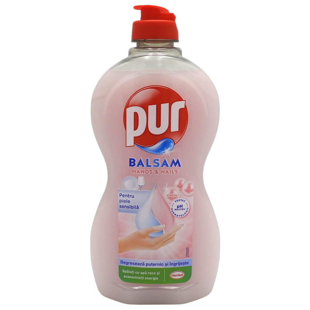 Pur Detergent Lichid de Vase, Formula cu Calciu pentru Protectia Unghiilor, Putere Mare de Degresare, 450 ml