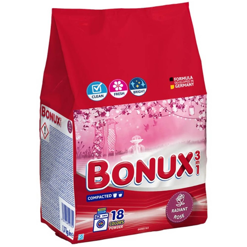 Bonux, Detergent Pudra Automat, Parfum Trandafir, 18 Spalari, 1.17 kg