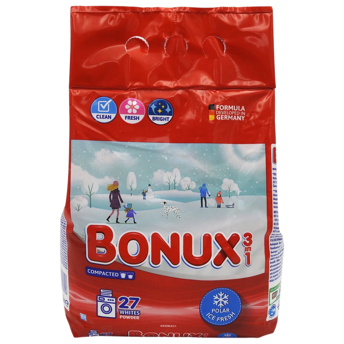 Bonux Detergent Automat de Rufe, Formula 3in1 Whites, Curățare Profundă pentru Haine Albe, Pudră, 1.75 kg, 27 Spălări