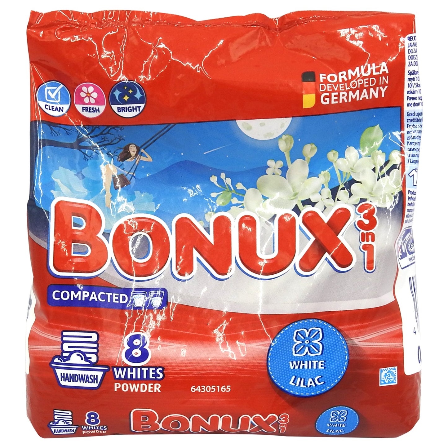 Bonux Detergent Manual, 3in1, Pentru Rufe Albe, Parfum de Liliac, 400 g, 8 Spalari