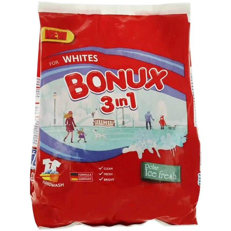 Detergent Manual Bonux 3in1 Ice Fresh, Curatare Eficienta si Prospetime, Pudra, 400 g, 8 Spalari
