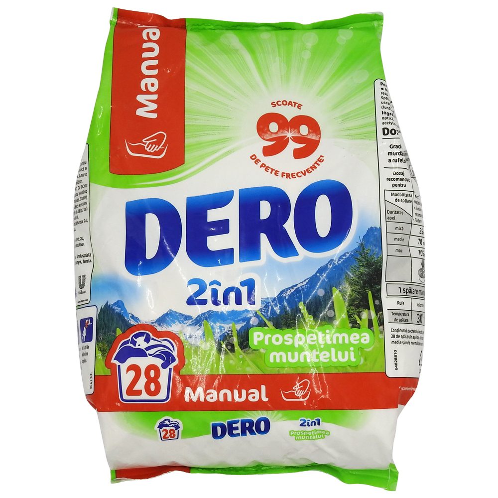 Dero Manual 2in1 Prospetimea Muntelui, Detergent de Rufe Pudra pentru Spalare Manuala, Parfum de Munte, 1.4 kg