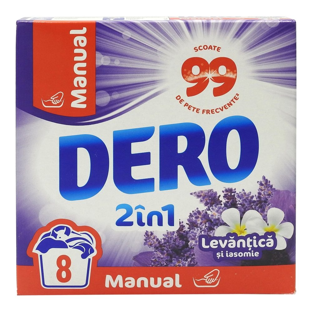 Dero Detergent Pudra Manual, Parfum de Lavanda si Iasomie, Formula 2in1, 400 g