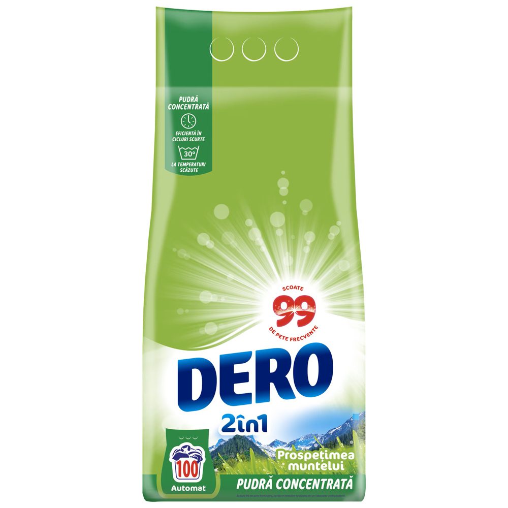 Dero Automat Detergent Pudra 2in1, Prospetimea Muntelui, Curatare Eficienta, 100 Spalari, 7.5 kg