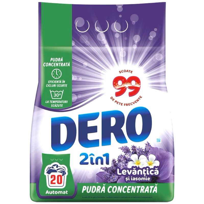 Dero Detergent Pudra Automat 2in1, Proaspat de Lavanda, 15 Spalari, 1.5 kg