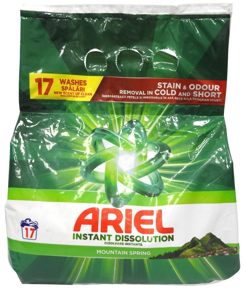 Detergent de Rufe Automat Ariel Mountain Spring, Formula Pudra, Igienizare Profunda, 17 Spalari, 1.105 kg