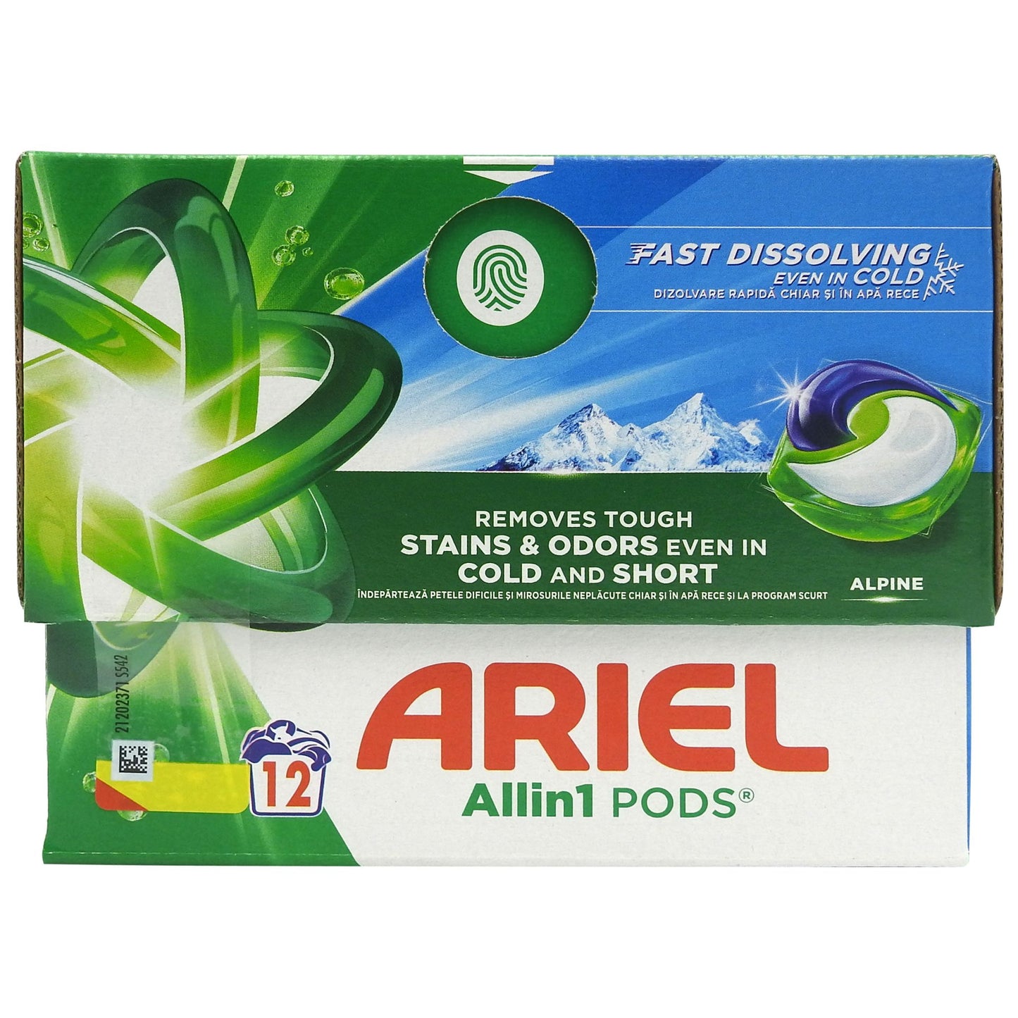 Ariel Detergent Capsule All in 1 Pods, Curățare Profundă și Prospețime Alpine, Tehnologie de Îndepărtare a Petelor, 12 Bucăți