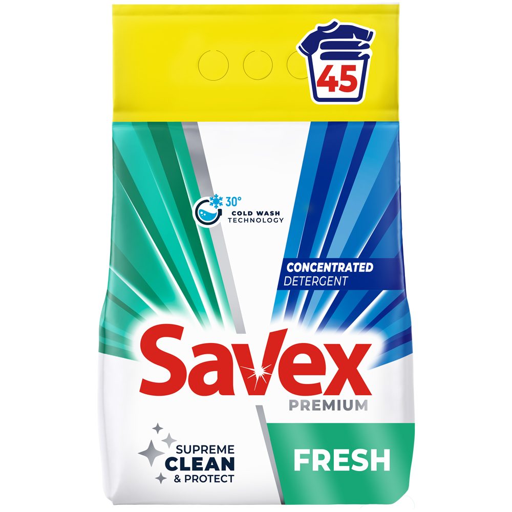 Savex Fresh, Detergent Pudră pentru Rufe, Automat, Parfum de Proaspăt, 45 Spălări, 3.6 kg