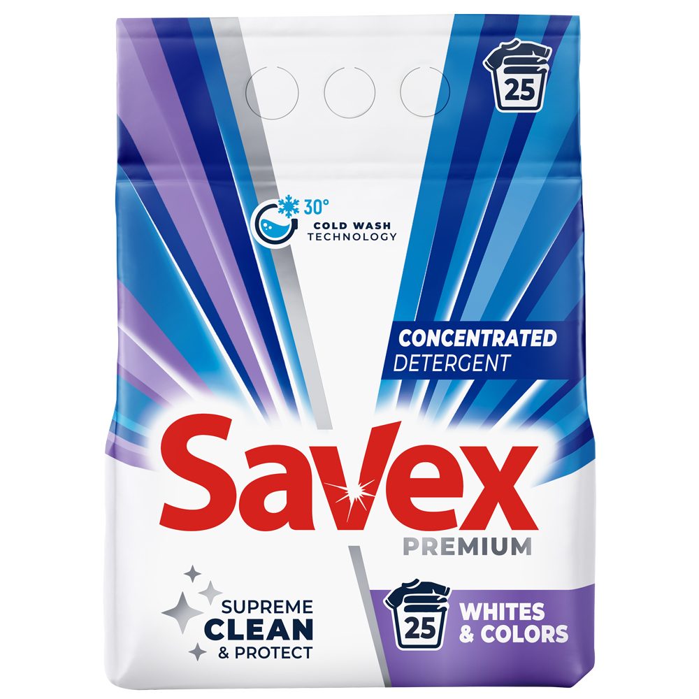 Savex Detergent Pudră pentru Rufe, Automat, Curățare Intensă pentru Haine Albe și Colorate, 20 Spălări, 2 kg