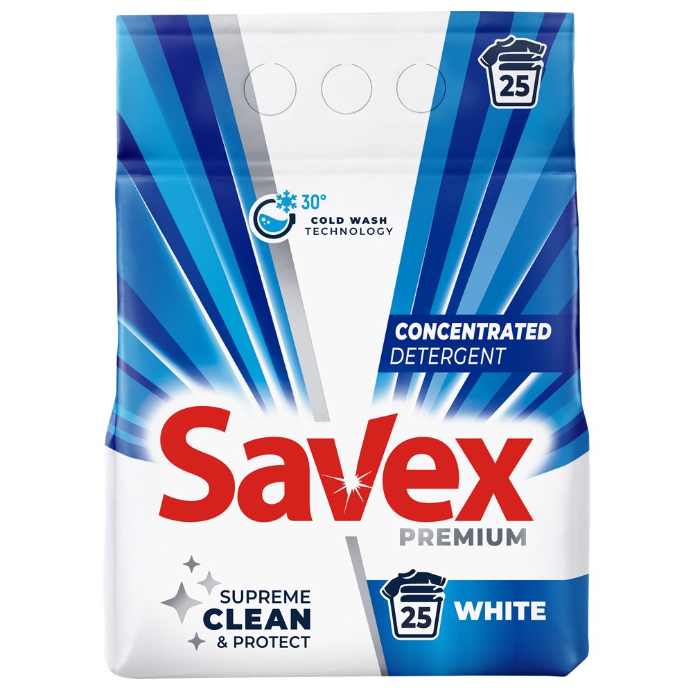 Savex Detergent Rufe Automat, Formula 2in1 White pentru Haine Albe, Pudra, 2 kg, 20 Spalari