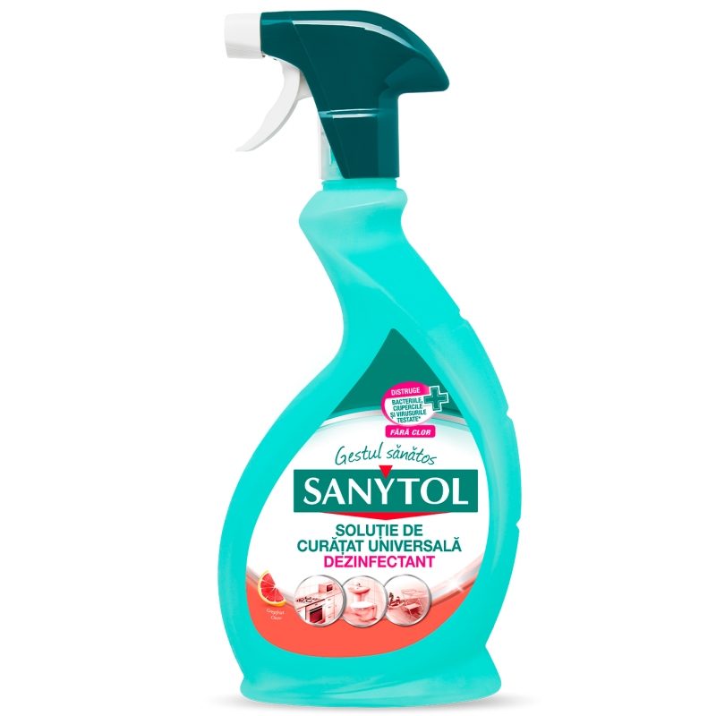 Sanytol, Dezinfectant Universal Fara Clor, Spray de Curatare Suprafete Multi-Usc, Parfum Grapefruit, 500 ml