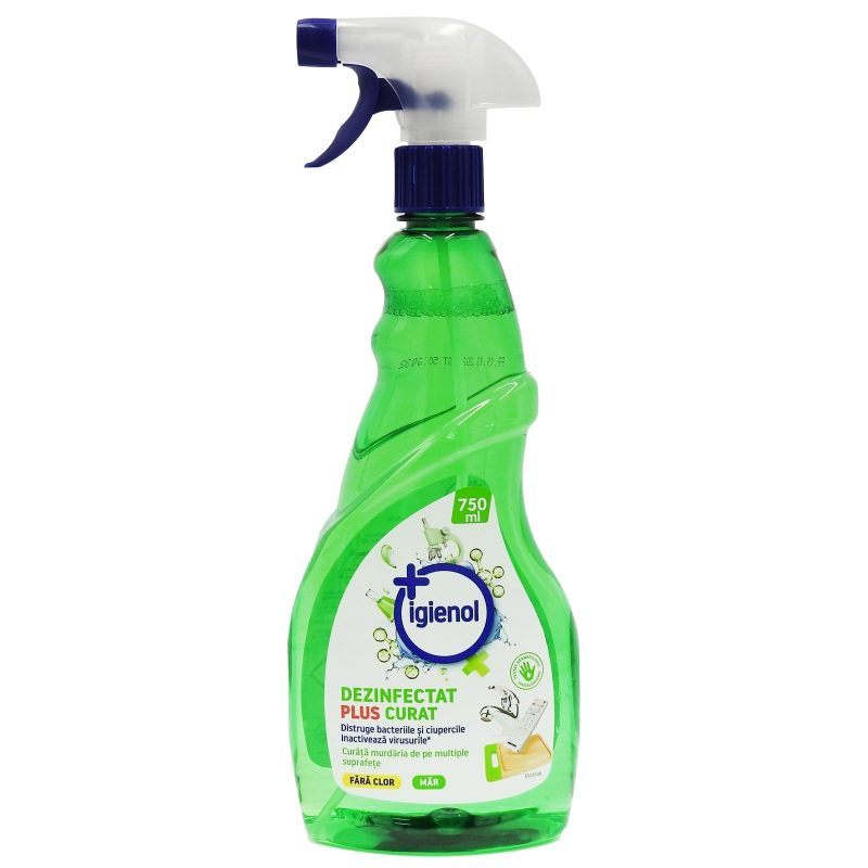 Igienol Dezinfectant Suprafete Fara Clor, Actiune Bactericida Si Fungicida, Parfum Mere, 750 ml