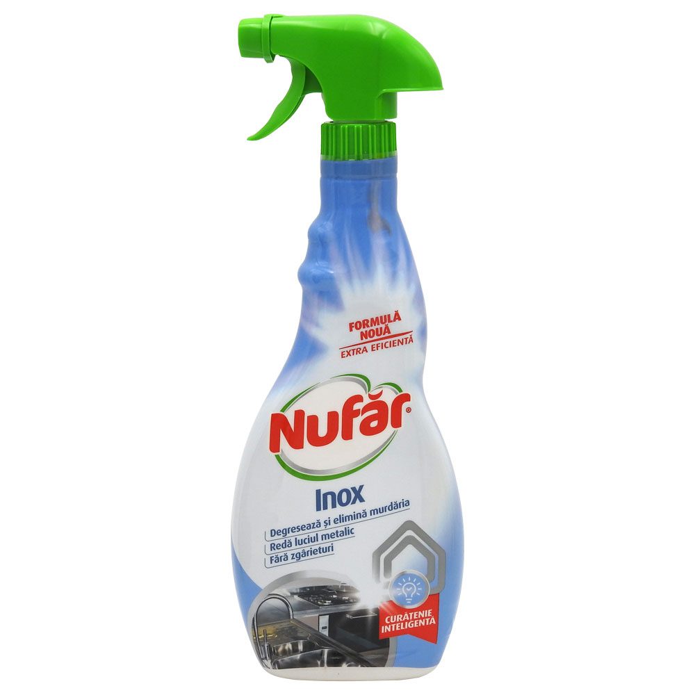 Nufar Solutie Curatare Inox, Reda Luciul si Protejeaza Suprafetele, Pulverizator, 500 ml