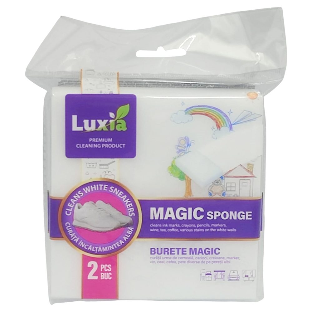 Burete Magic Luxia Pentru Curatare, Spuma Melaminica Premium, Alb, 2 Bucati