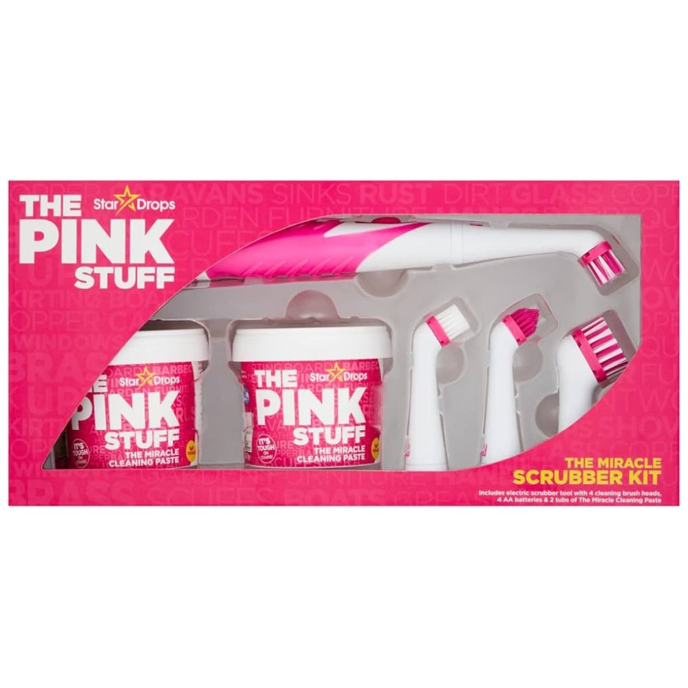 The Pink Stuff Kit Curățare Universal, Pastă de Curățat Abrazivă Miracol, Accesorii Scrubber cu 4 Perii, Roz, 500 g