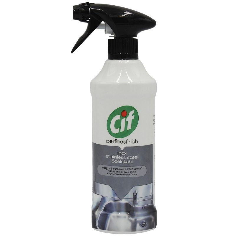 Cif Perfect Finish Spray Curățare Inox, Formulă Lustruire și Protecție, Îndepărtare Amprente și Pete de Apă, Flacon cu Pulverizator, 435 ml