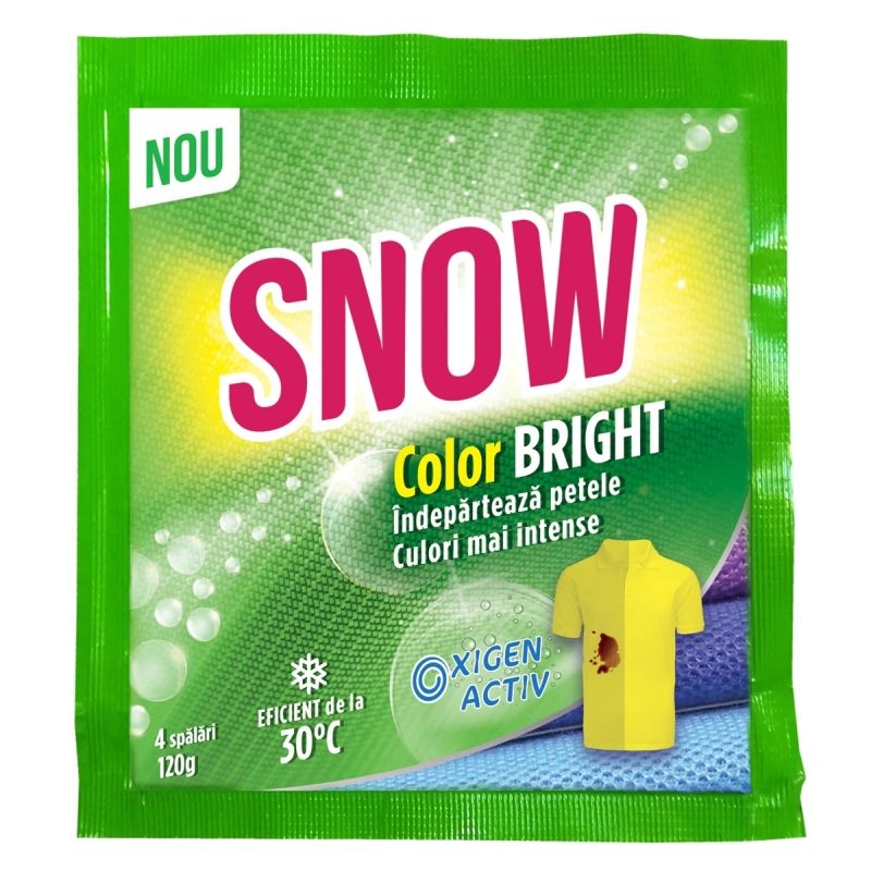 Detergent Pudra Snow Pete, Indepartare Pete pentru Rufe Colorate, Formula Activa, Plic 120 g