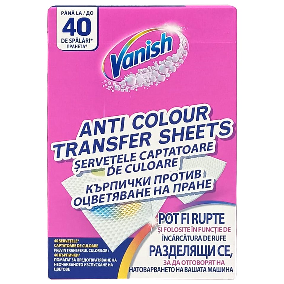 Șervețele Vanish Ultra Pentru Captarea Culorilor, Protecție Împotriva Transferului De Culoare, Fibre Absorbante, 40 Bucăţi
