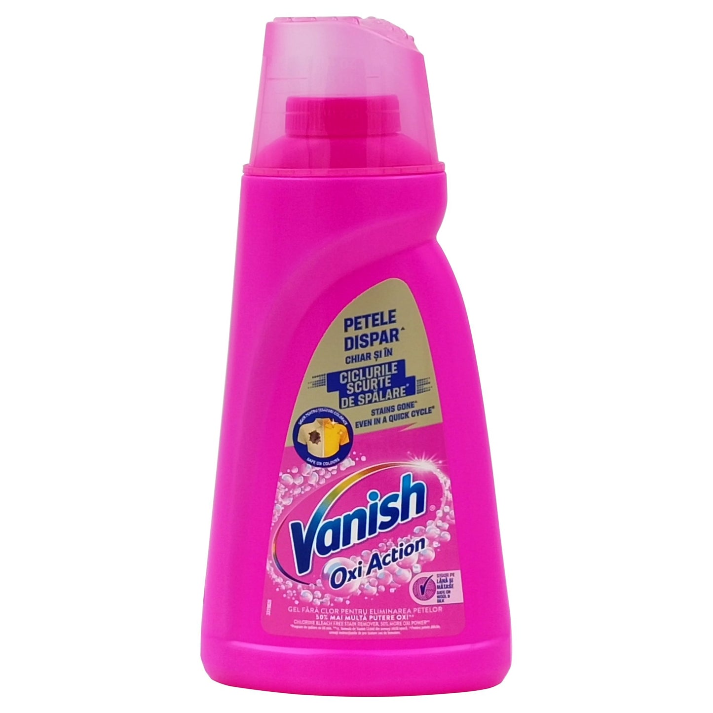 Vanish Oxi Action Pink, Gel Dezinfectant Si Solutie Pentru Indepartarea Petelor, Formula Fara Clor, Sigur Pentru Tesaturi Colorate, 1 L