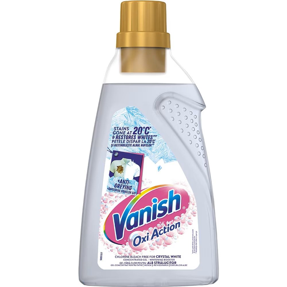 Vanish Oxi Action Gel, Solutie Inalbitoare Pentru Indepartarea Petelor, Formula Crystal White, Recipient 1.5 L