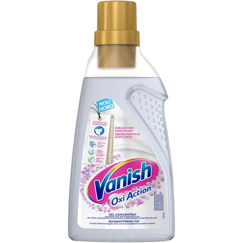 Vanish Oxi Action White, Gel Solutie Indepartare Pete Pentru Rufe Albe, Formula Fara Clor, 750 ml