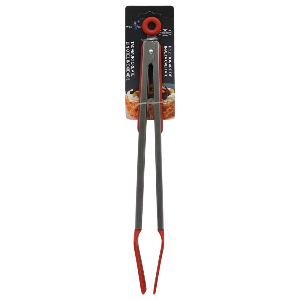 Cleste Bucatarie Profesional Wei A-06665, Inox si Silicon Termorezistent, Maner Ergonomic, Mecanism Blocare, Argintiu/Negru, 34 cm