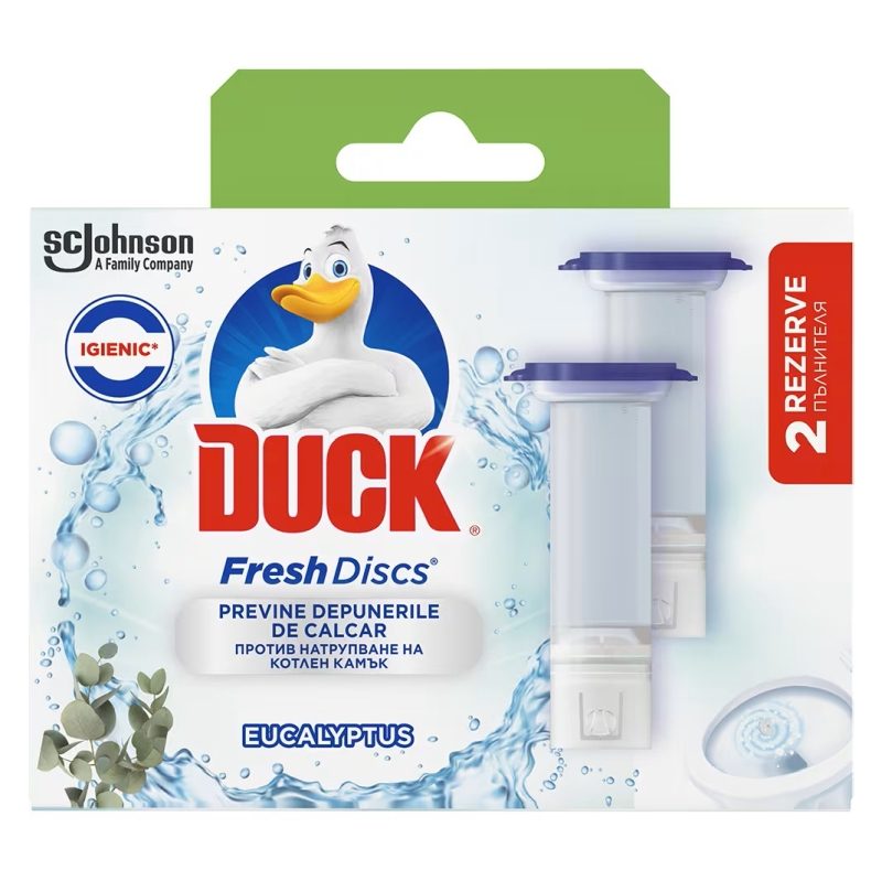 Duck Fresh Discs Rezerva Gel Igienizant Pentru Toaleta, Actiune De Curatare Si Prospetime, Parfum Active Eucalyptus, 2 x 36 ml