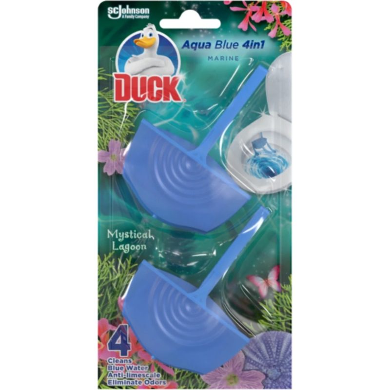 Odorizant WC Duck Anitra, Dispozitiv cu Gel de Curățare și Igienizare, Rezervă Dublă, Aqua Blue Mystical Lagoon, 2 x 36 g