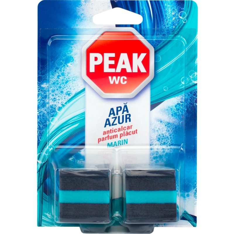 Odorizant WC Peak, Tablete Dezinfectante pentru Rezervor, Igienizare Proaspătă, Parfum Azur, 2 x 50 g