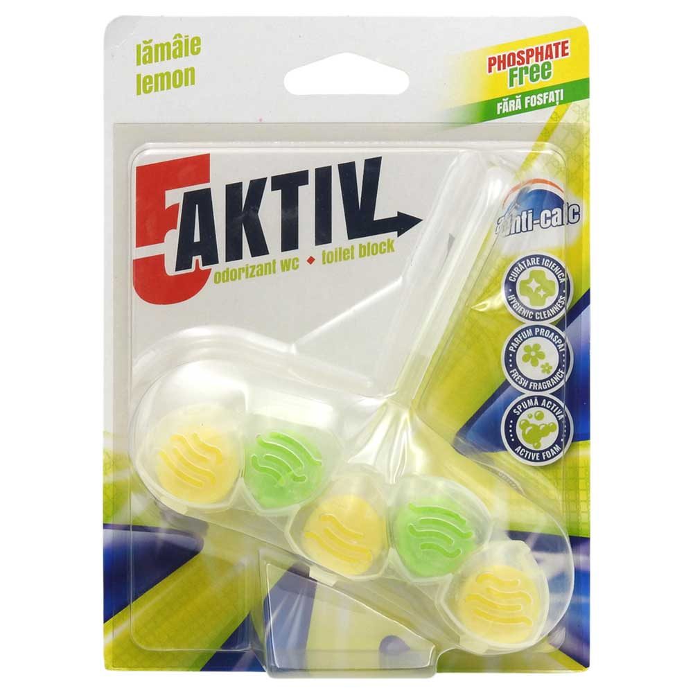 Odorizant WC 5-Aktiv, Cub Igienizant pentru Toaletă, Efect de Curățare și Odorizare, Aromă de Lămâie, 50 g