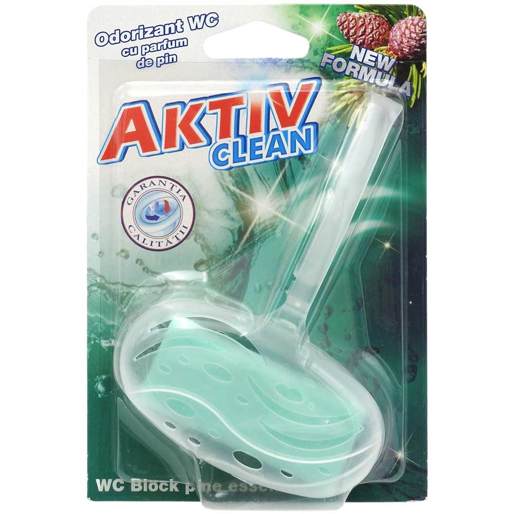 Odorizant WC Aktiv, Igienizant Solid pentru Toaletă, Efect de Prospețime și Curățare, Parfum de Pin, 40 g