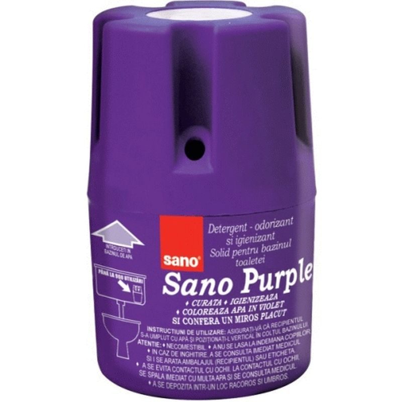 Odorizant WC Sano, Tableta Pentru Bazinul Toaletei, Igienizeaza si Coloreaza Apa, 150 g, Mov
