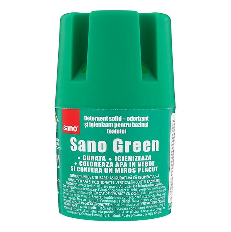 Sano Odorizant Bazin WC, Igienizeaza si Coloreaza Apa, Rezistent pana la 800 de Utilizari, Verde, 150 g