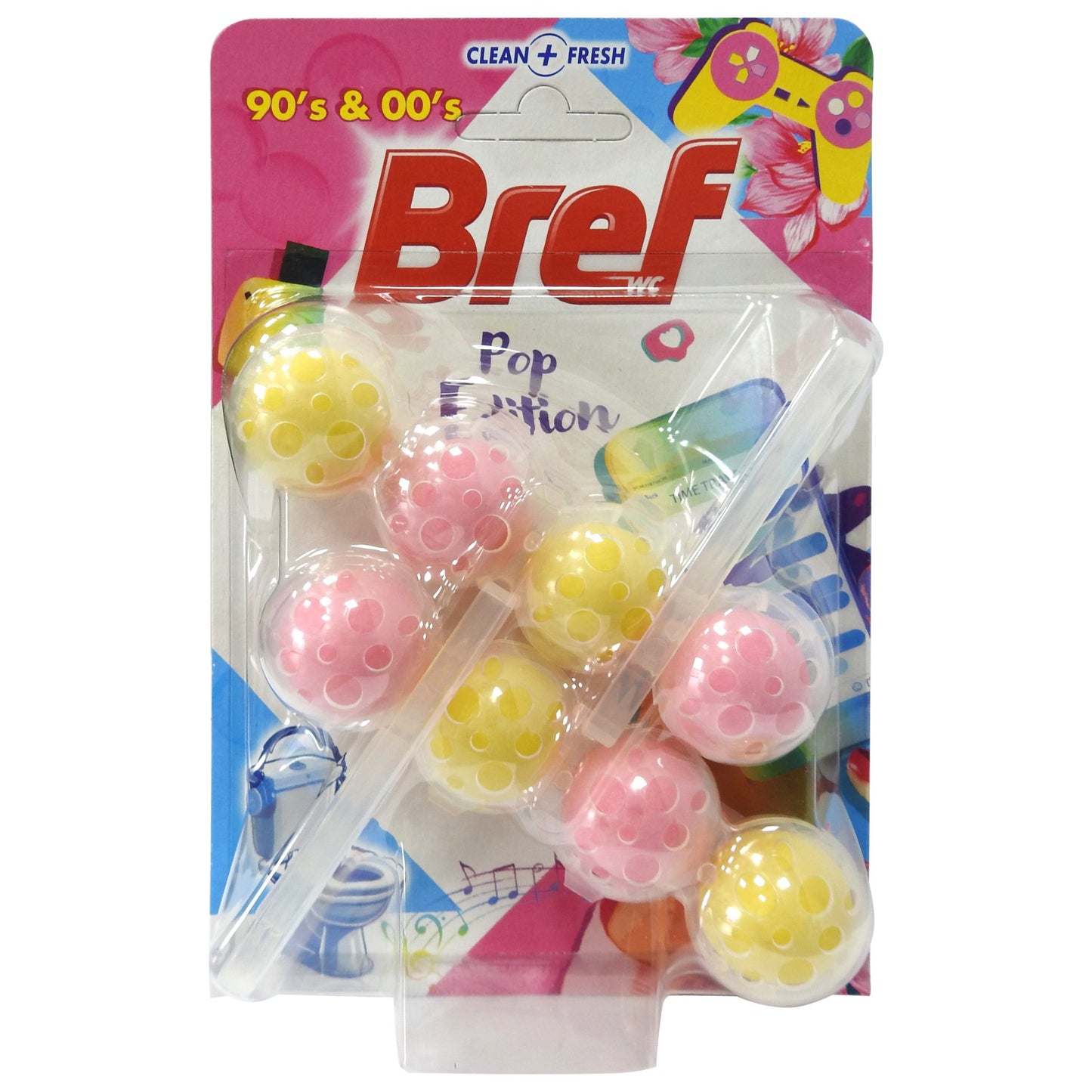 Bref Color Aktiv Pop Edition, Odorizant Solid Pentru Toaleta, Actiune De Curatare Si Prospetime, Bile Igienice, 2 x 50 g