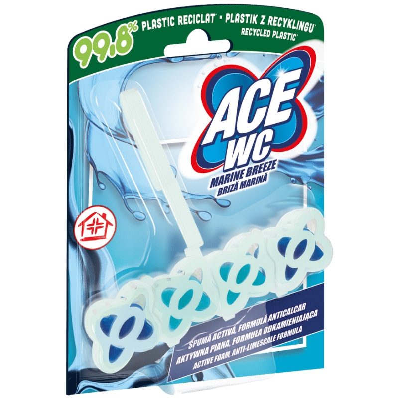 Odorizant WC Ace, Pastile Igienizante Marine Breeze, Efect Anticalcar, Parfum Marin, 48 g