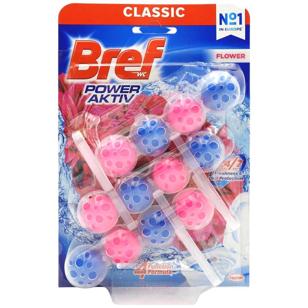 Bref Power Aktiv Odorizant Pentru Vasul De Toaleta, Efect Odorizant Si Curatare, Parfum Floral, 3 x 50 g