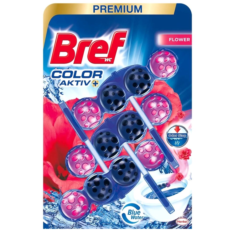 Bref Odorizant WC, Bile Color Aktiv, Efect Odorizant si Curatare, Parfum Floral, 3 x 50 g